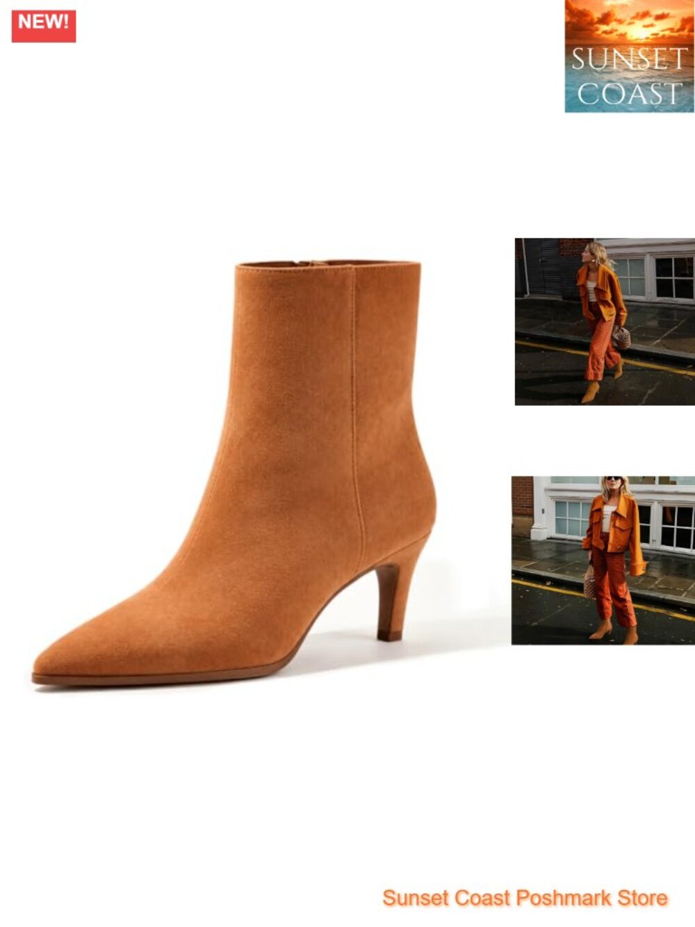 Women's Pointed Toe Ankle Boots Kitten Heel Side Zipper Faux Leather
